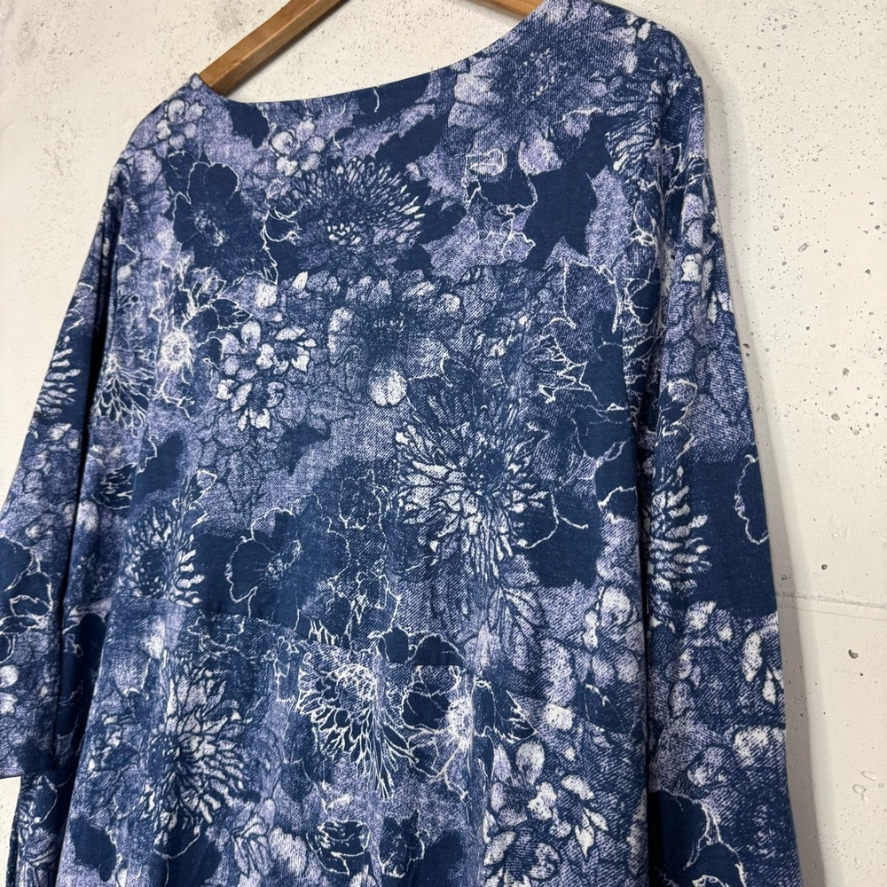 Pure Jill Floral 3/4 Sleeves Scoop Neck Denim Like Dress Pockets 2X - Picture 6 of 11